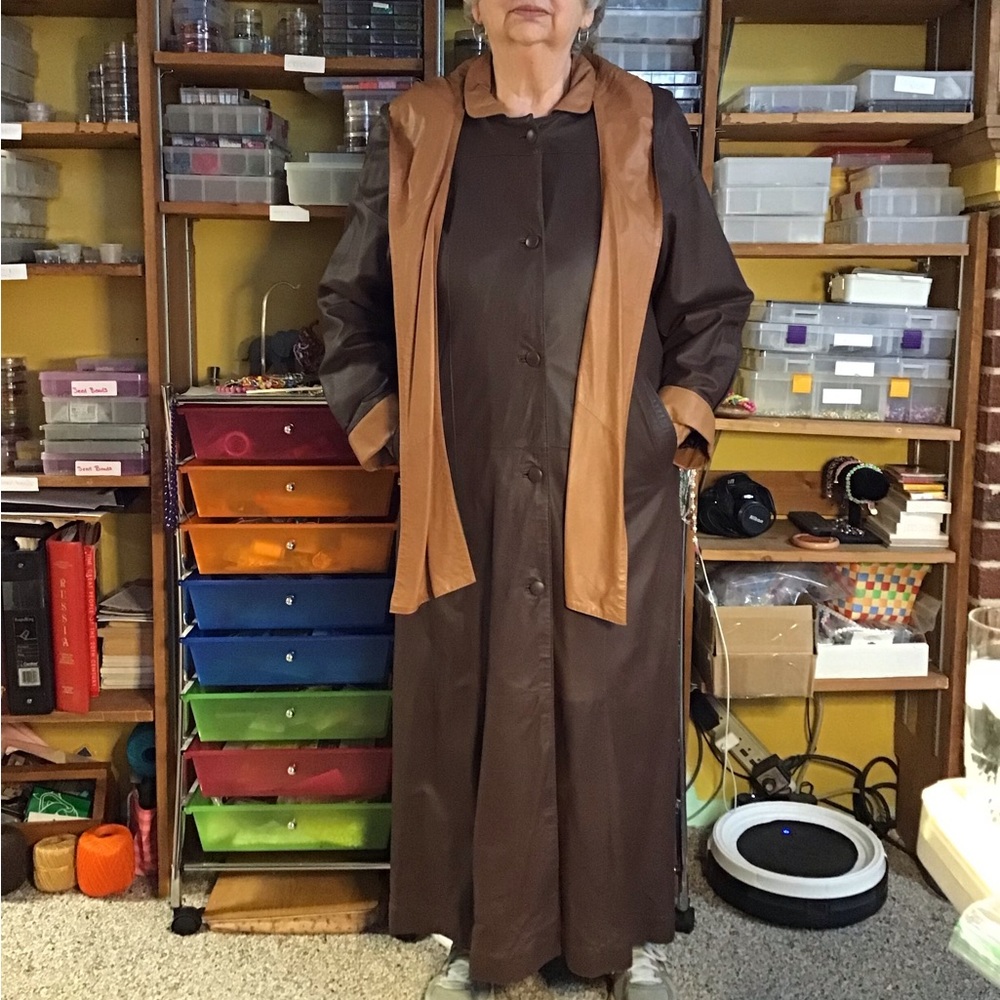 KONUK Genuine Leather Coat, full length, buttery soft, Leather, coat brown